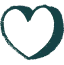 Outlined heart shape with a smooth continuous line in teal color.